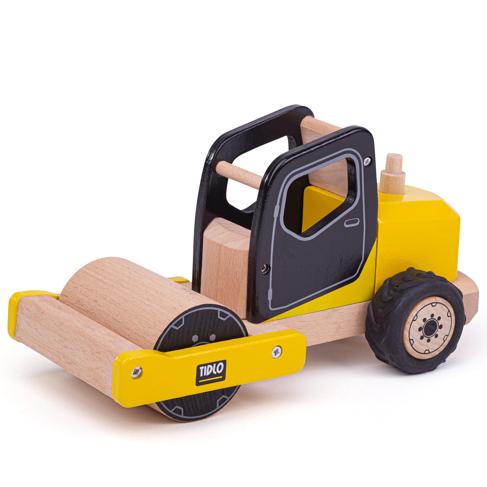 Wooden Yellow Road Roller Toy, Features Movable Parts