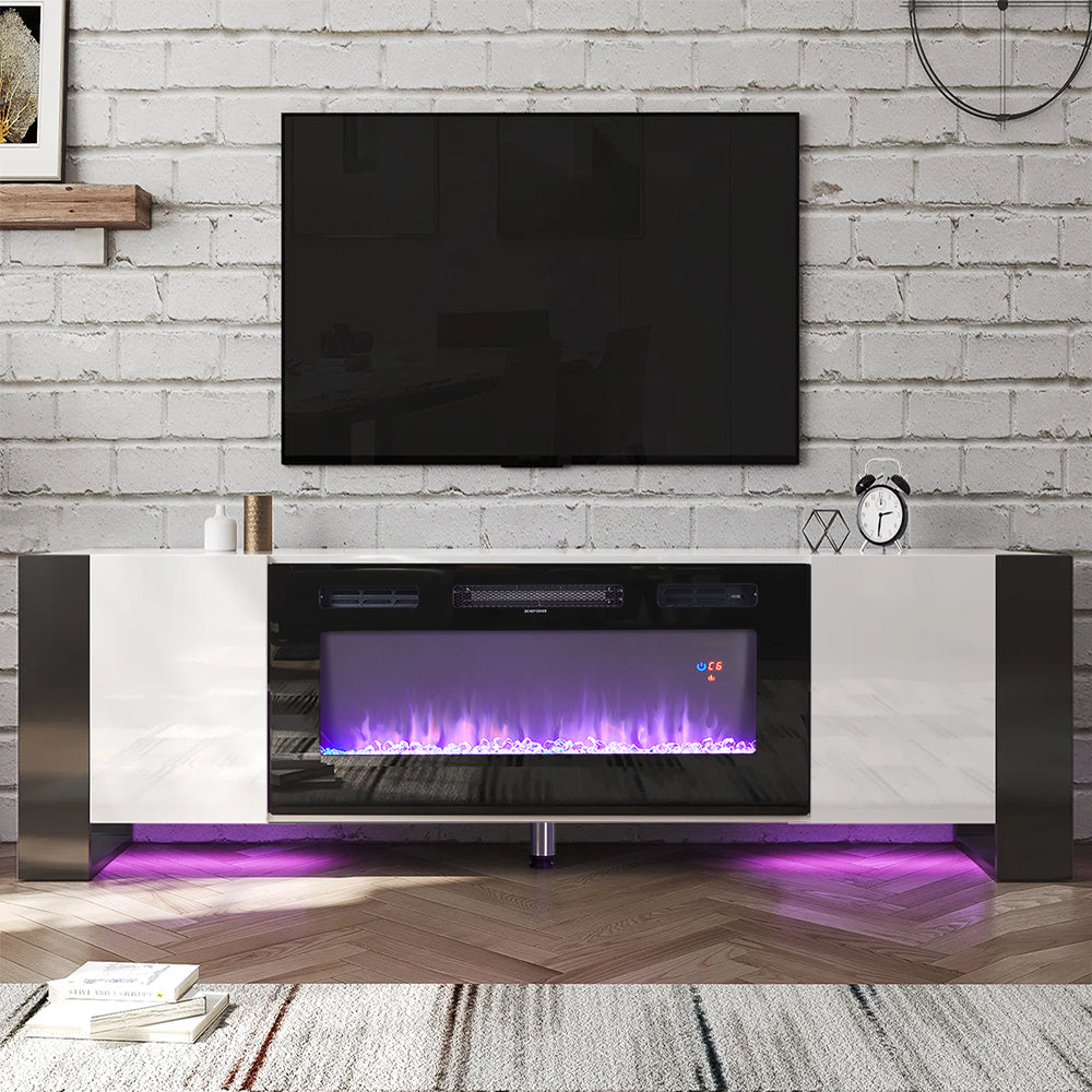 36-inch Recessed Electric Fireplace Tv Stand With Remote Control, 12 Flame Colors & 5 Brightness Levels | White