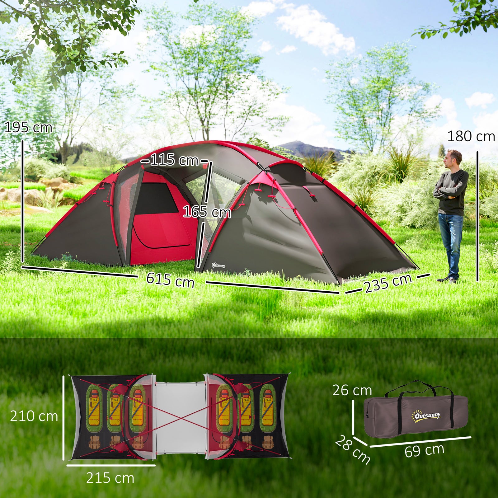 4-6 Man Family Tent, 2 Bedrooms, Living Room