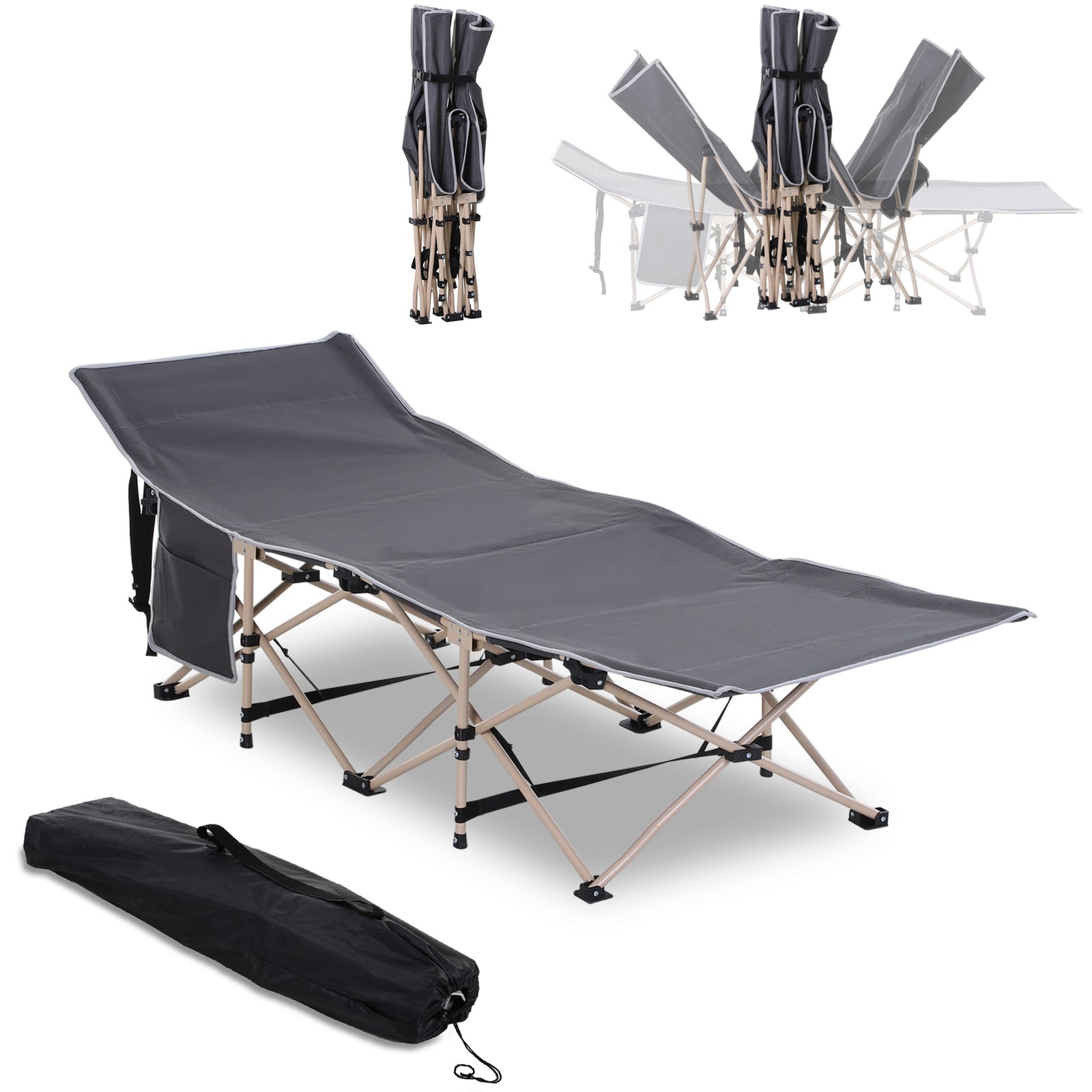 Single Person Folding Camping Cot Portable Camp Sleeping Bed | Gray