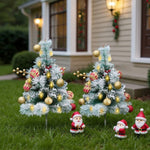 Set Of 2 Led Snow Flocked Christmas Trees,artificial Pine With Red Berries & Baubles, 8 Lighting Modes, Timer Function