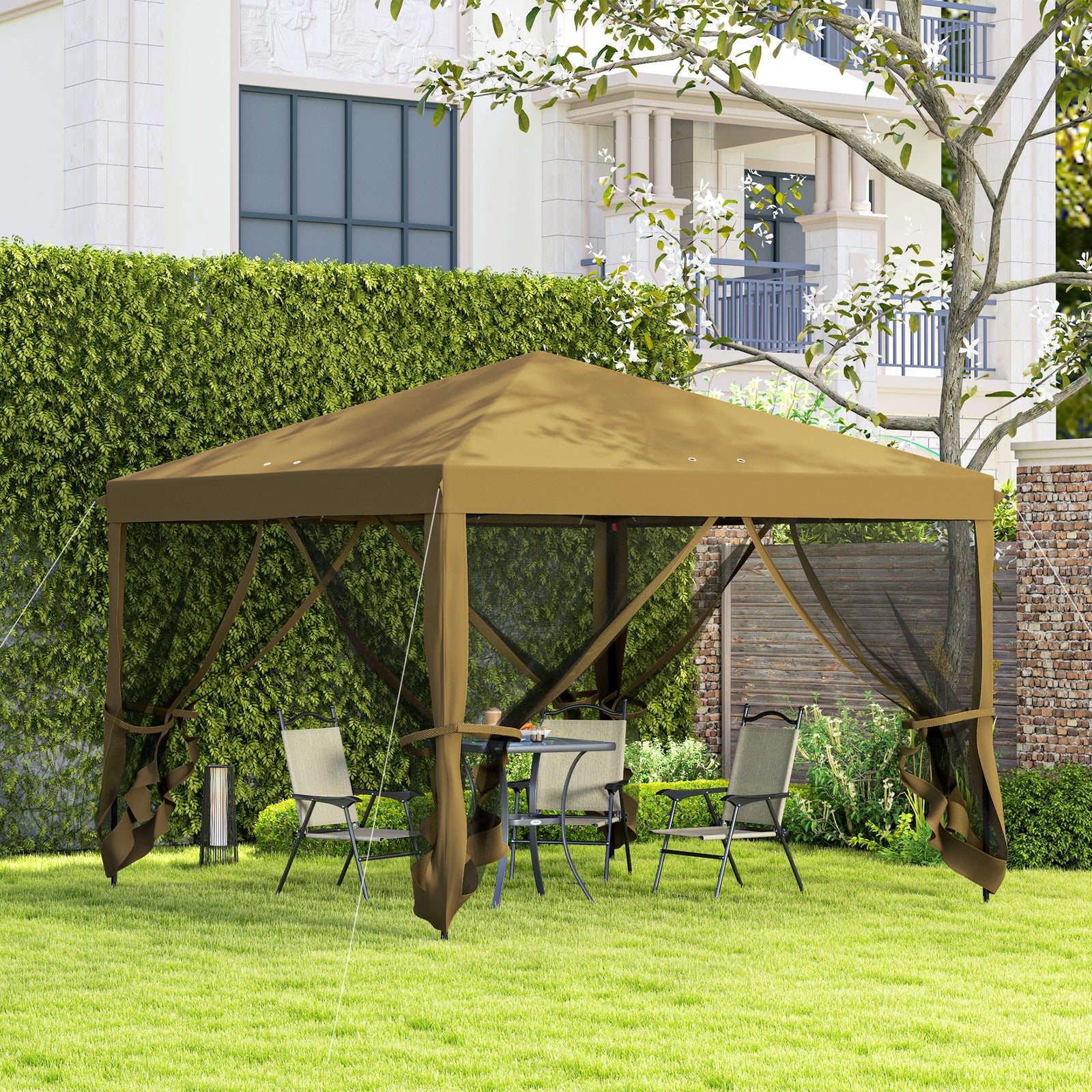 Heavy Duty Pop Up Gazebo With Removable Mesh Sidewall | Khaki