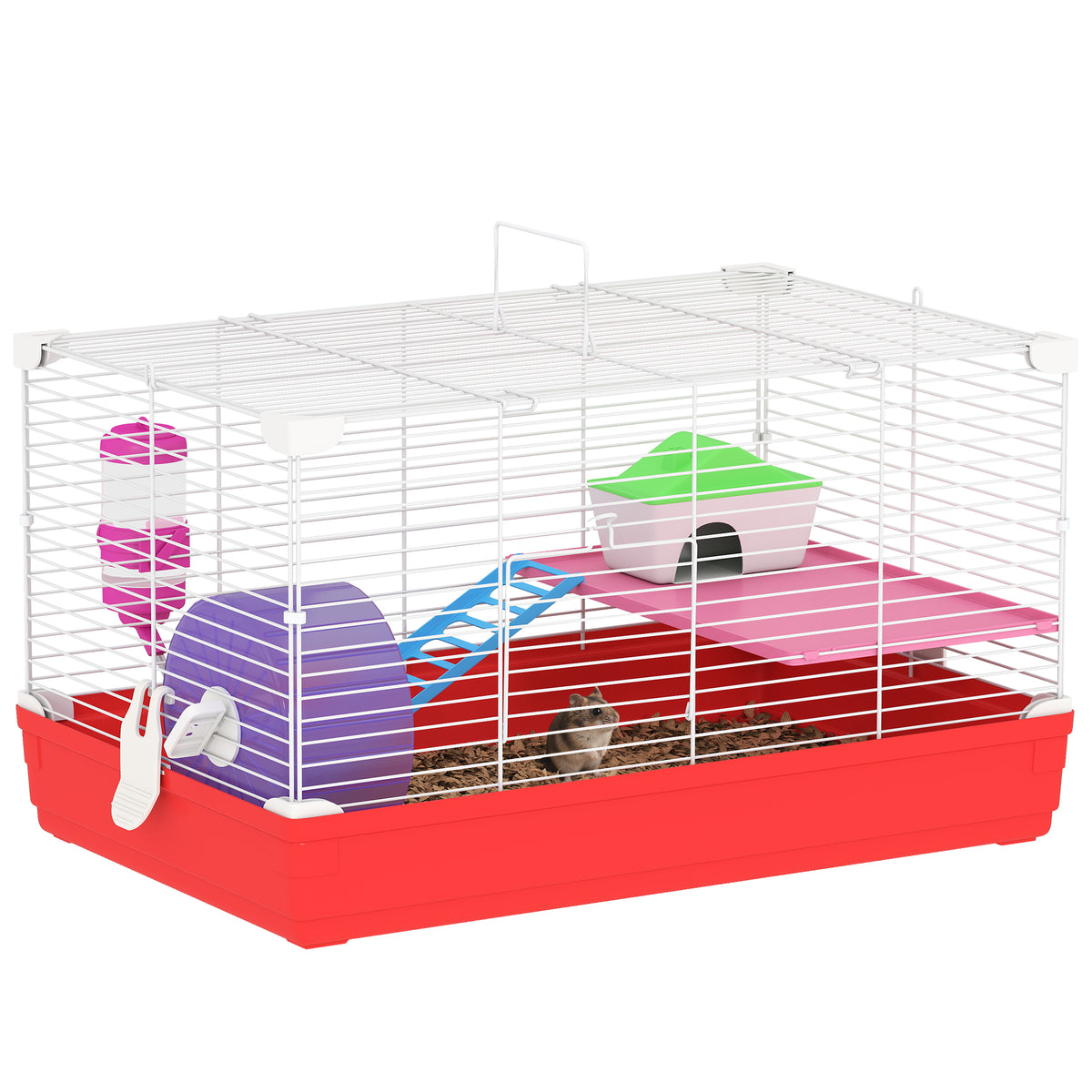 PawHut Hamster Cage Pet Animal Travel Cage Box Double Layers W/ Accessories