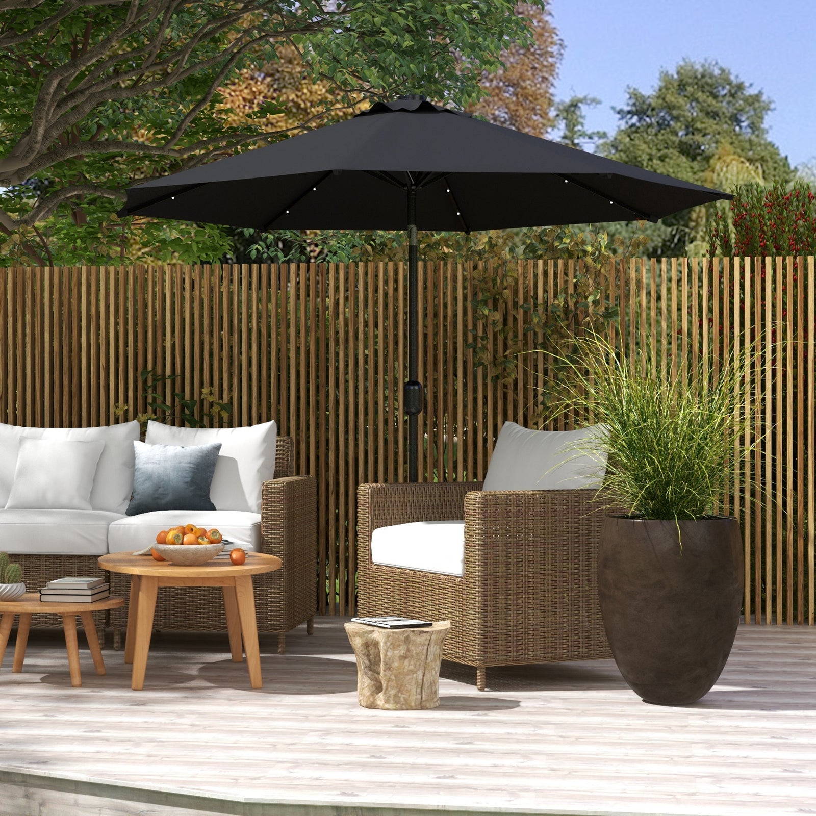 2.7m Patio Led Umbrella W/ Tilt/crank | Black