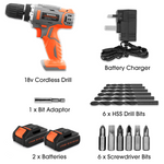 18v Cordless Drill And Screwdriver Set & Drill Bit Kit Li-ion Battery Included, Lightweight Power Battery Drill | 13 Piece Kit – 2x 18V Batteries + Charger | Orange