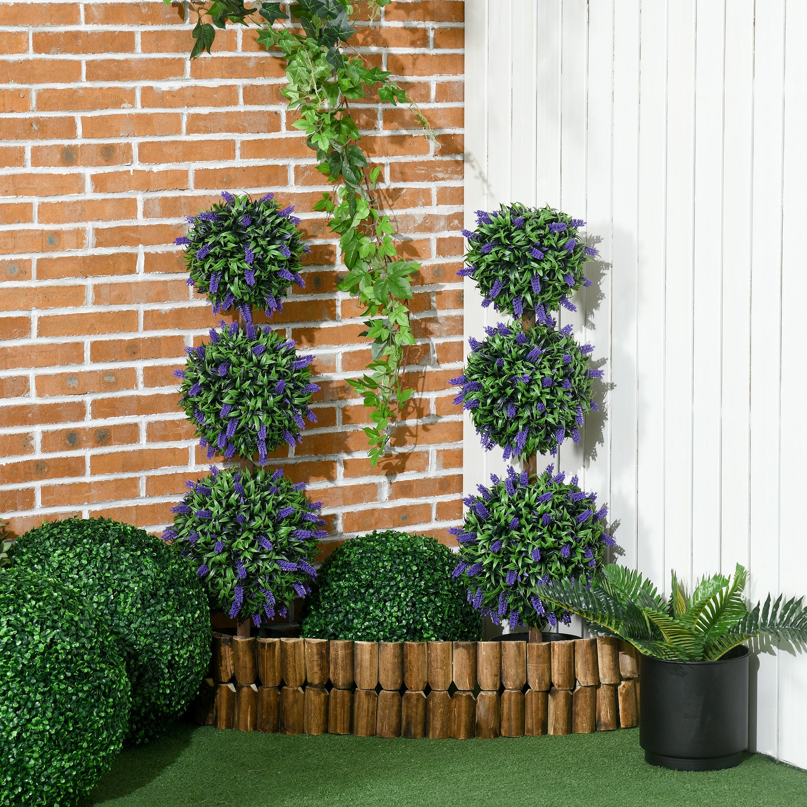 Set Of 2 70/110cm Potted Artificial Ball Tree With Lavender | Large | Green
