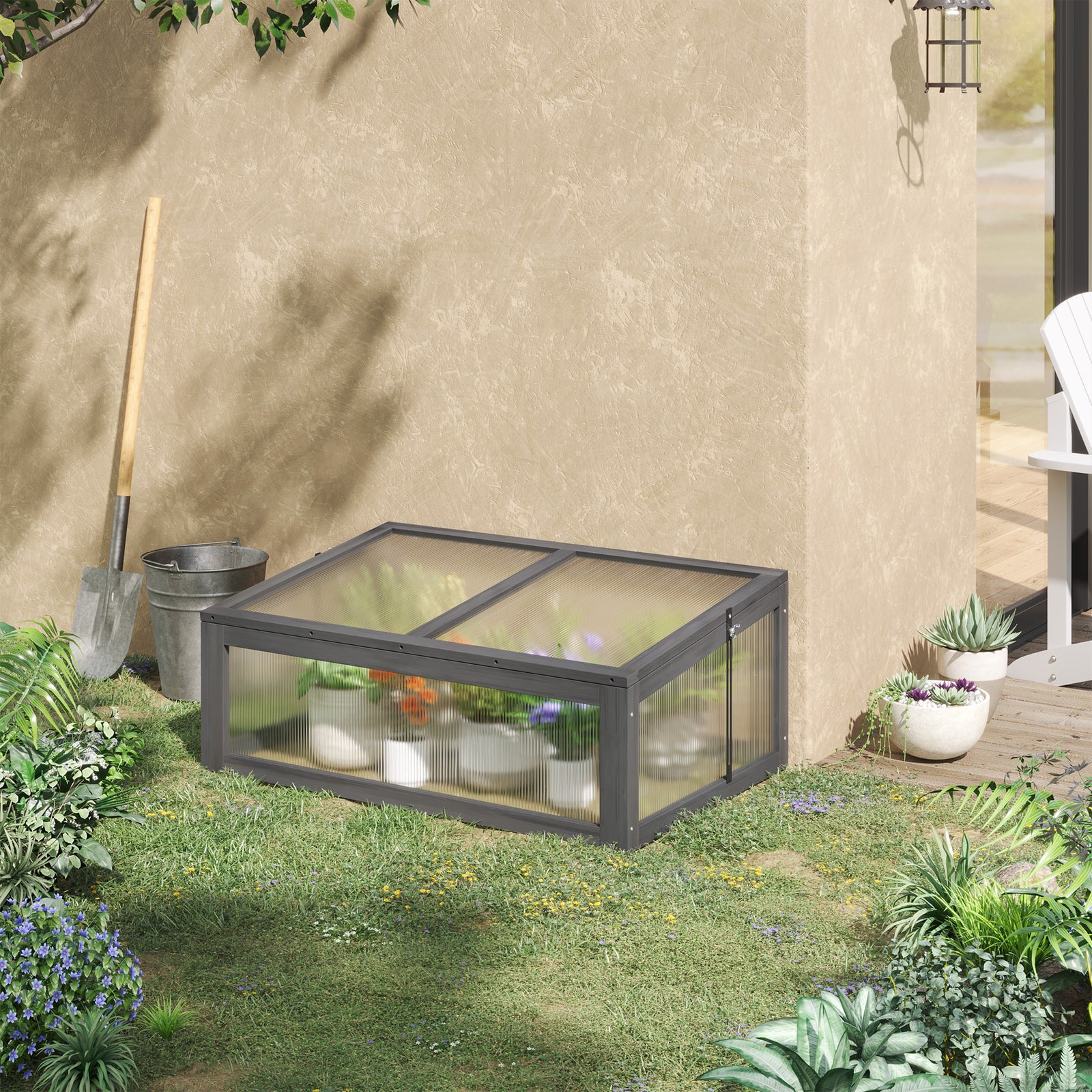 Wooden Cold Frame Greenhouse 100x65x40cm | Gray