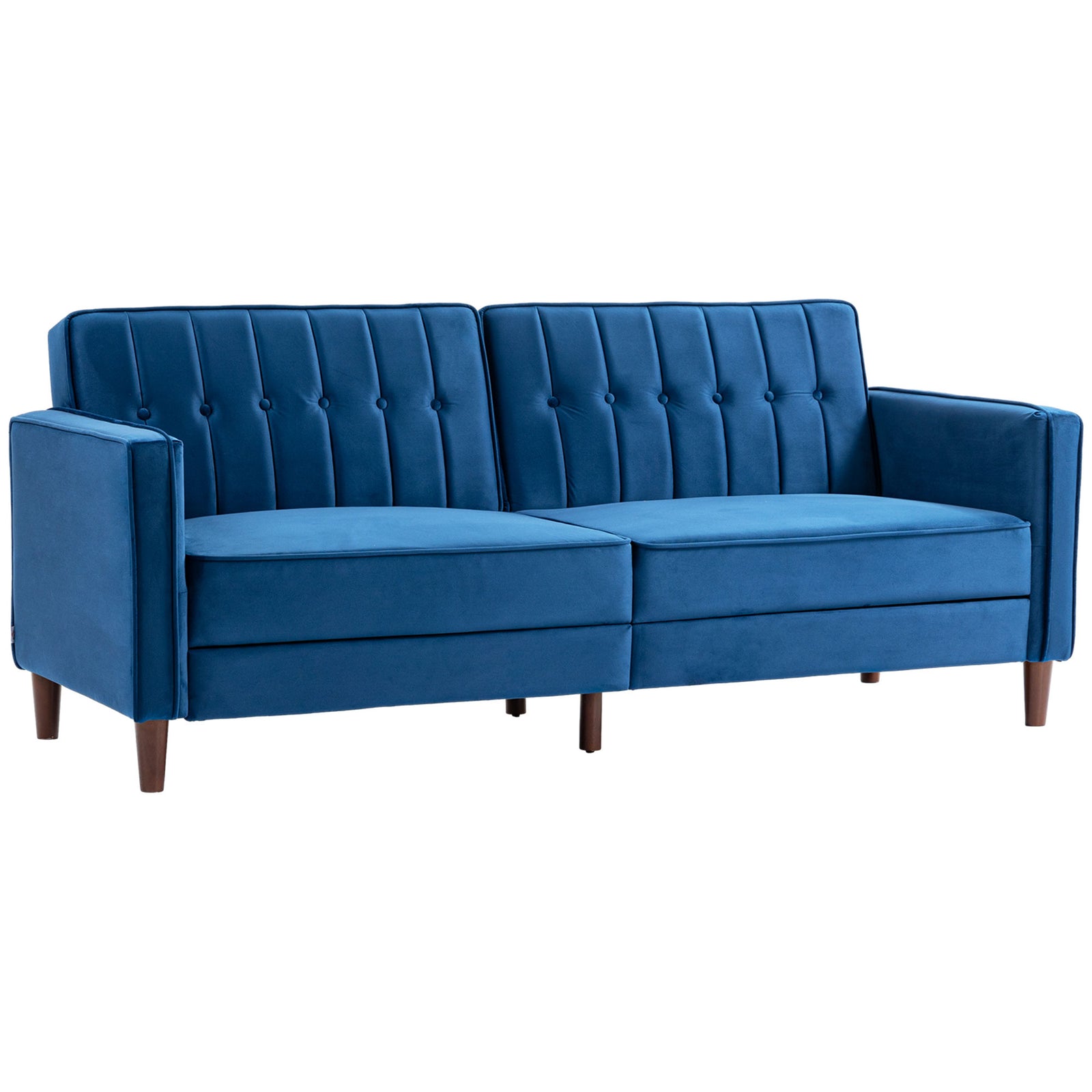 Convertible Sofa Futon Velvet Touch Tufted Couch Sofa Bed | One Size | Blue