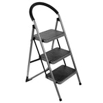 Step Ladder Premium Heavy-duty Steel Folding Step Stool 150kg Capacity | 3 Step | Grey