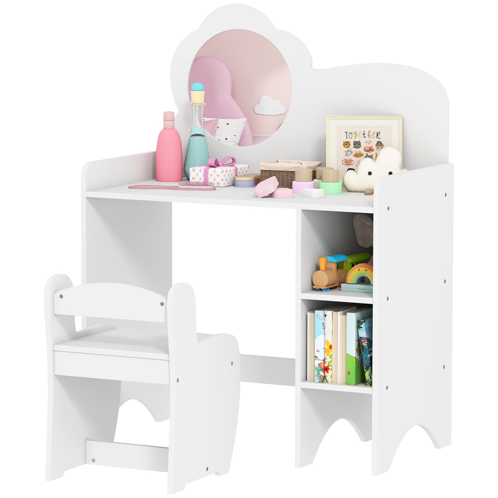 Kids Dressing Table With Mirror, Stool, Vanity Table | White