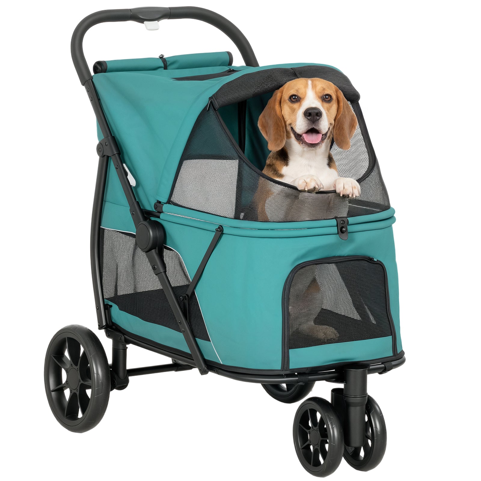 Dog Stroller, 3 Wheels Pet Stroller With Easy One-click Quick Fold | Dark Green