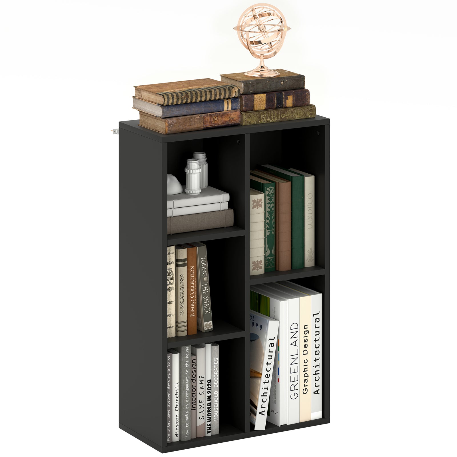 2-tier Bookshelf With 5 Open Storage Compartments | One Size | Black