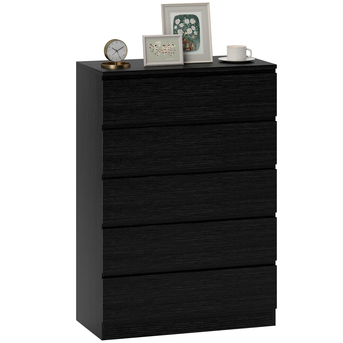 HOMCOM Chest Of Drawers With 5 Drawers, Modern Dresser For Bedroom, Black