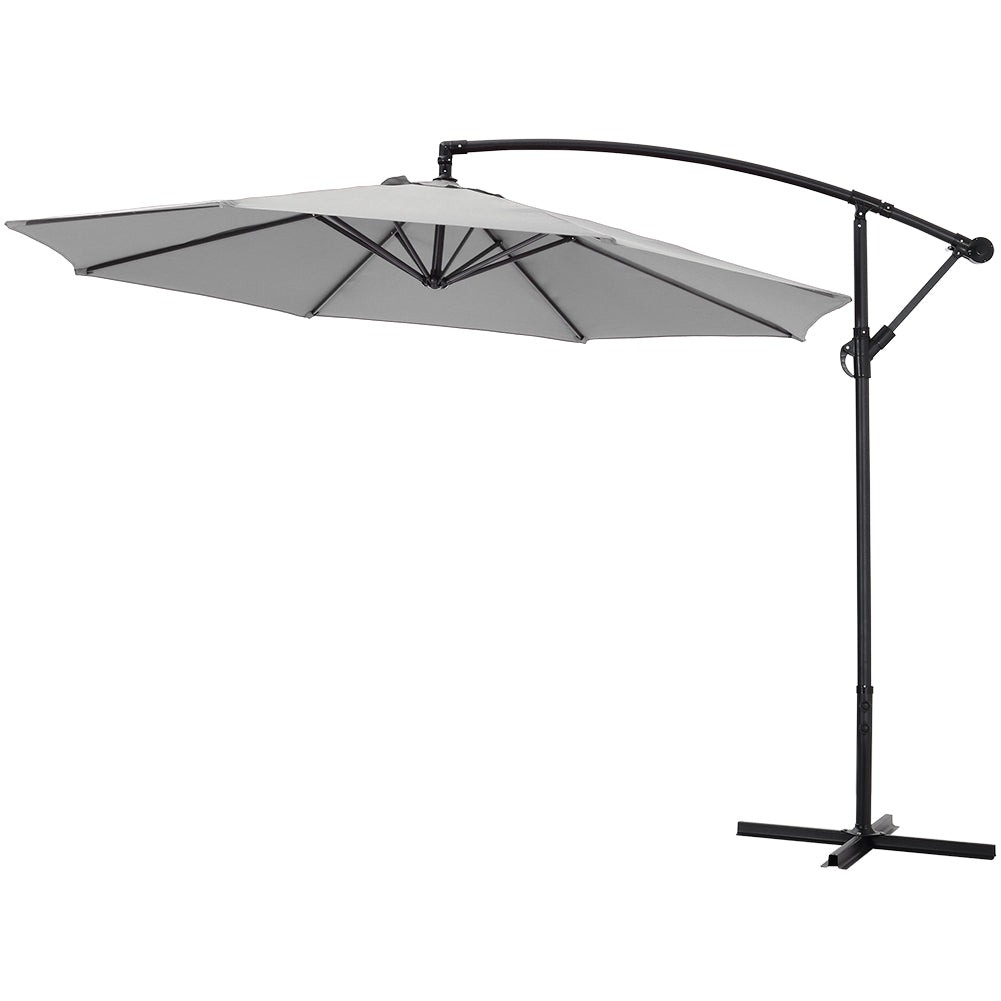 3m Banana Cantilever Patio Parasol For Outdoor Sunshade And Rain With Cross Base | One Size | Light Grey