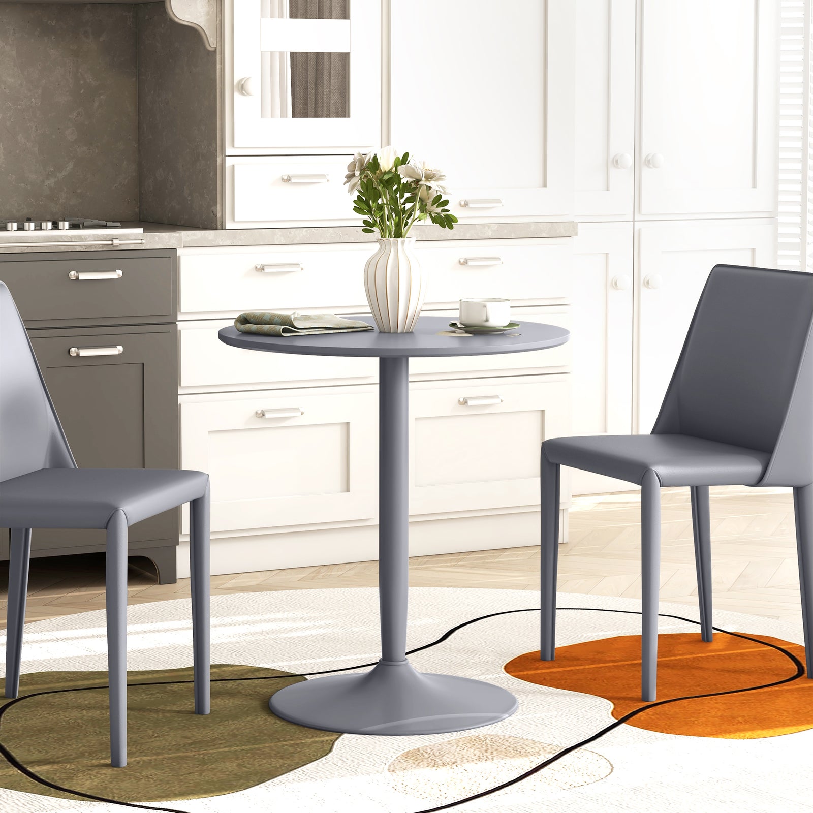 Round Dining Table, Modern Kitchen Table With Steel Base