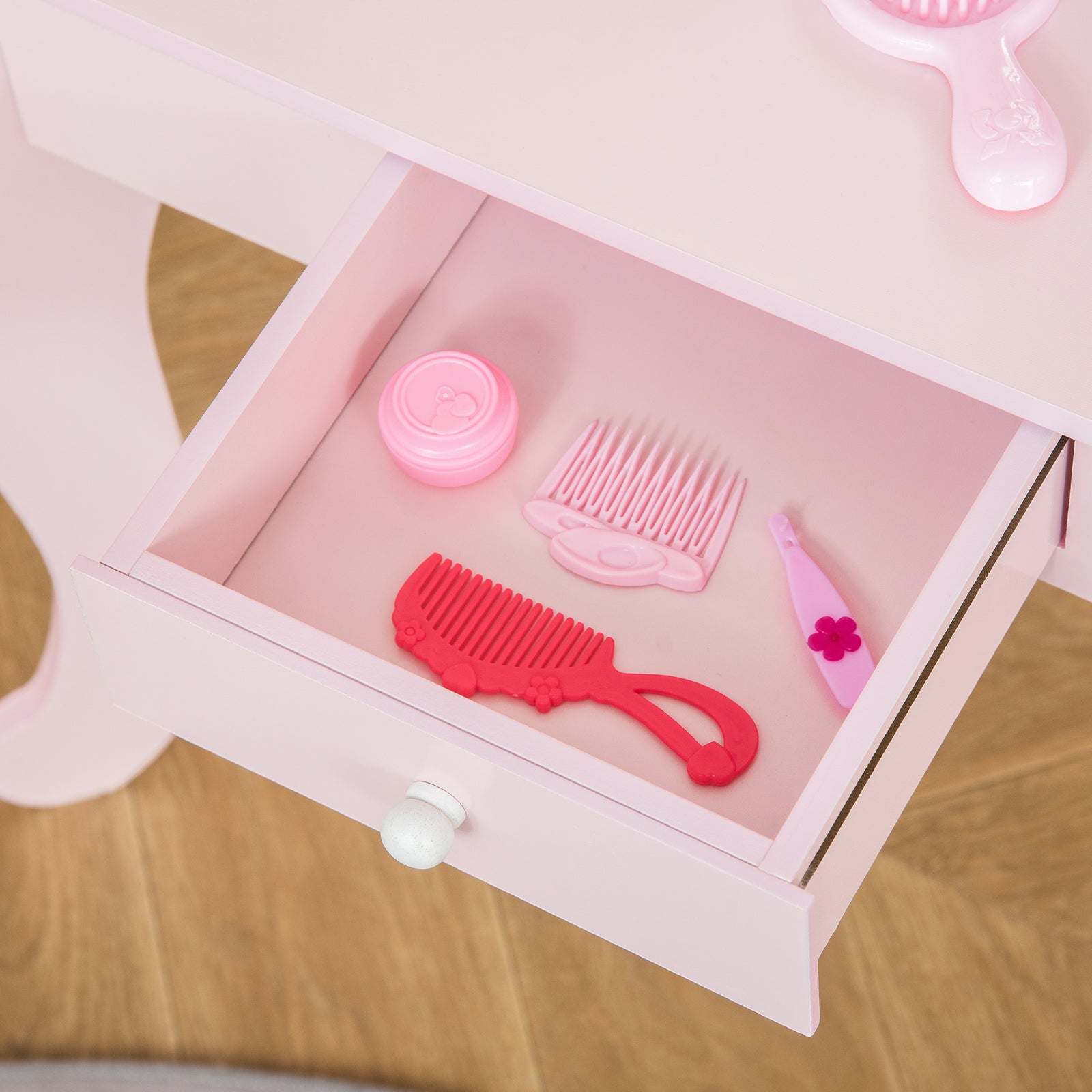 Kids Vanity Table & Stool Girls Dressing Set Make Up Desk With Mirror Pink