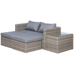 5 Pcs Pe Rattan Sofa Footstool Set Tall Glass-top Table | Brown