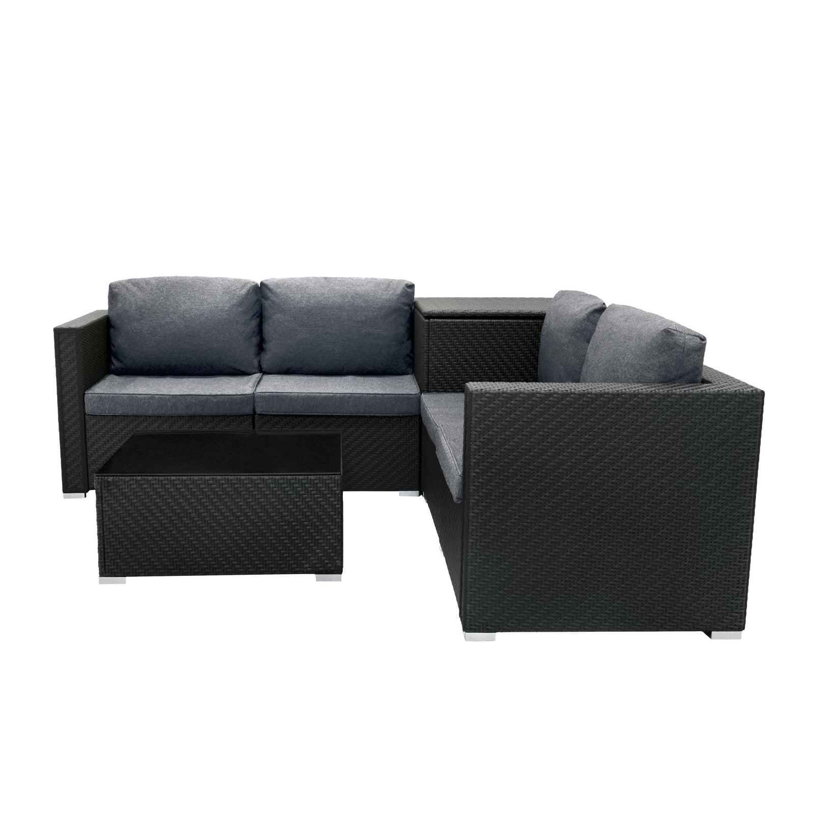 Rattan Modular 6 Piece Furniture Set & 700l Storage Box | Black