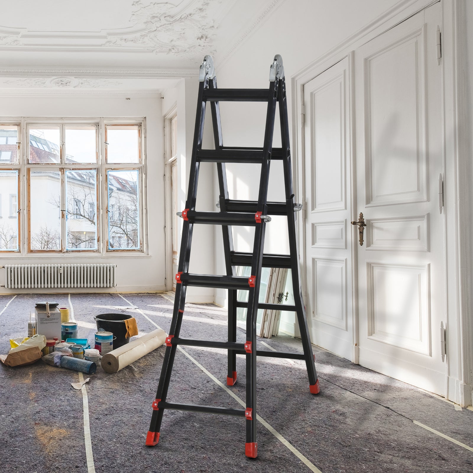 4m Aluminium Duo Ladder Telescopic Herringbone Multi-purpose Diy Non-slip