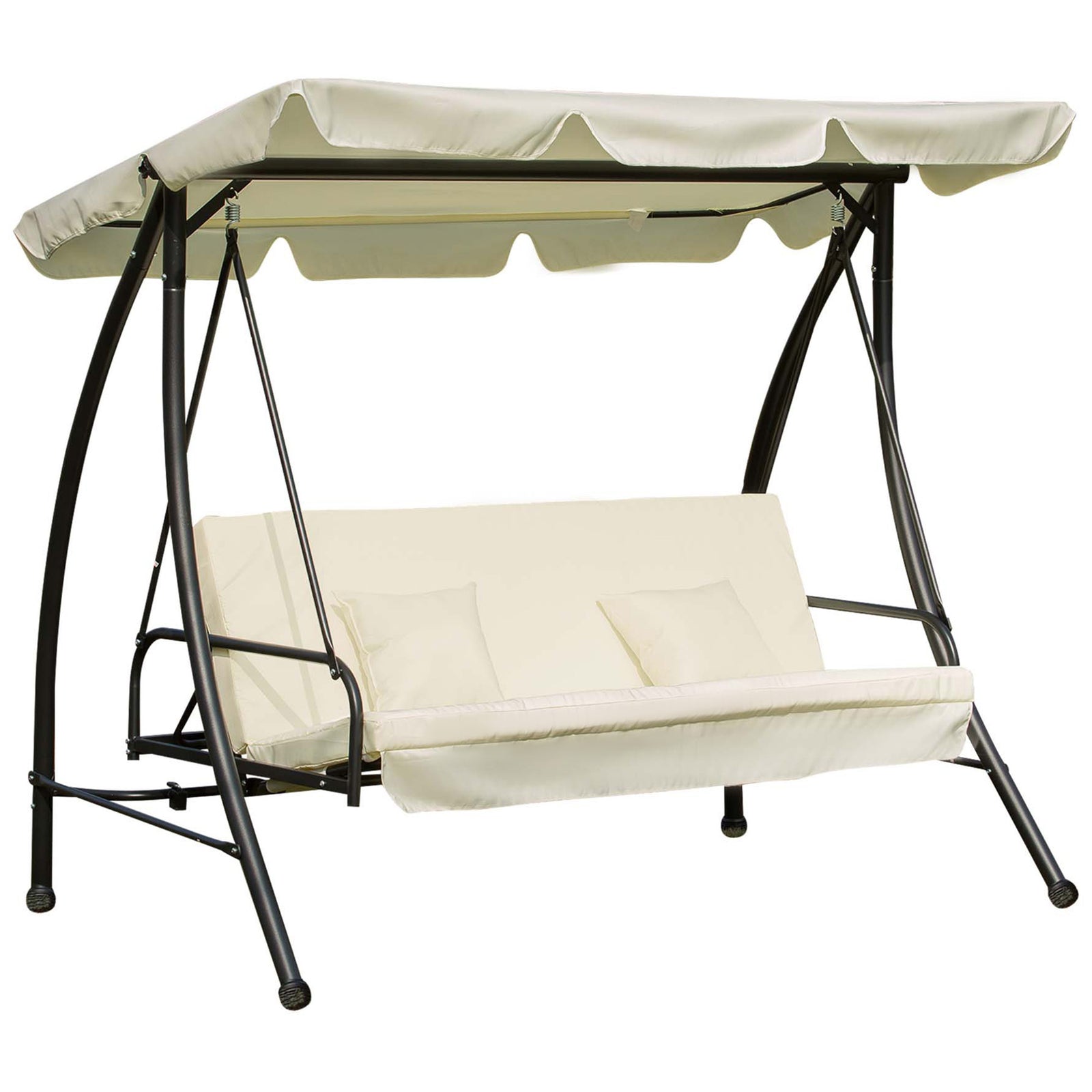 2-in-1 Garden Swing Chair For 3 Person With Tilting Canopy