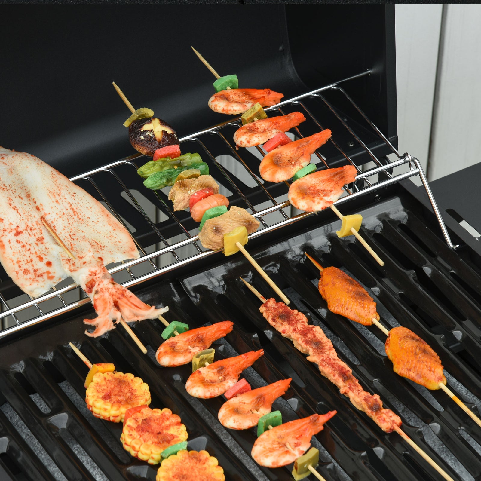 3+1 Gas Bbq, Side Burner, Warming Rack | Black