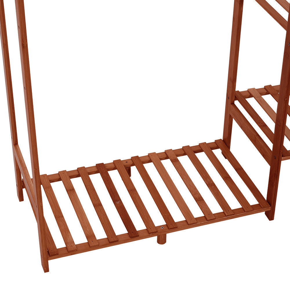 Wooden Garment Rack With Side Hooks Multi-functional Freestanding Clothes Organizer | Large | Brown
