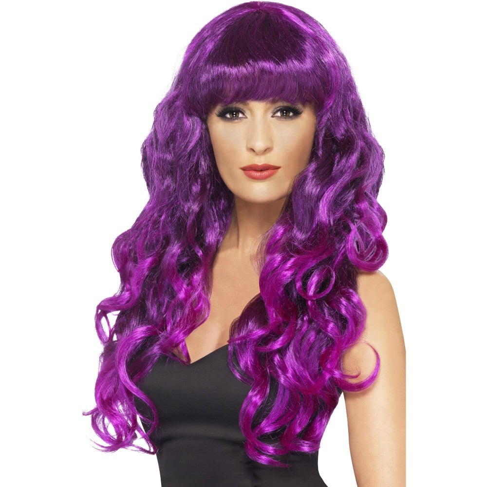 Siren Long Curly Wig With Fringe | Purple