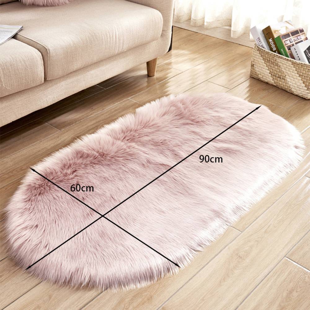 Oval Fluffy Shaggy Area Rug Super Soft Plush Carpet For Bedroom | Small | Pink
