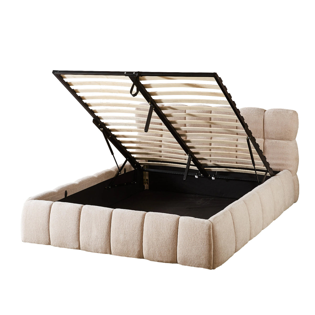 The Maya Upholstered Soft Plush Ottoman Bed Frame & Mattress - Package Deal | King | Beige