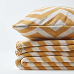 Chevron Herringbone Cotton Knitted Throw | 130cm x 170cm | Mustard