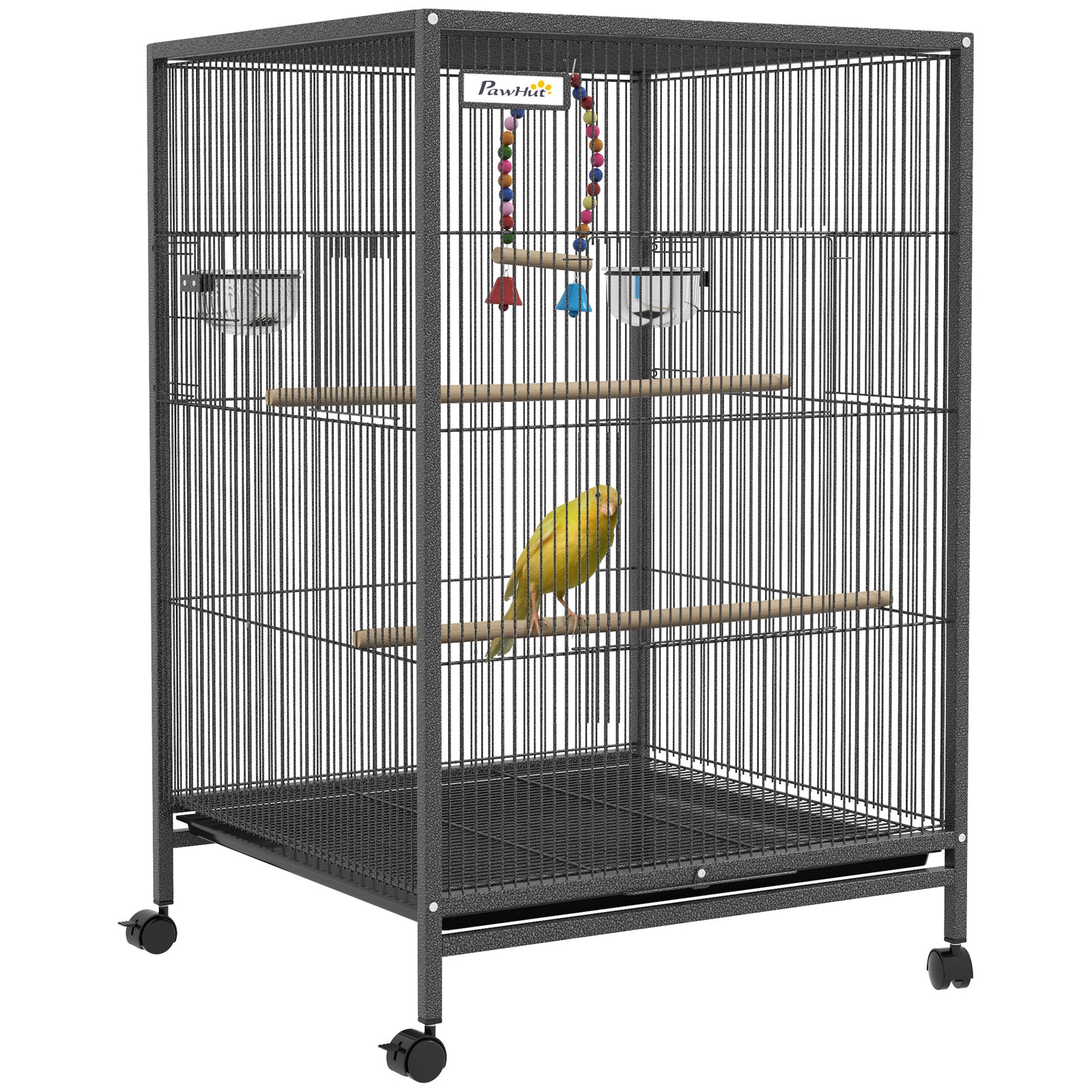 Bird Cage With Rolling Stand For Small Birds - Grey