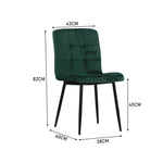 Set Of 4 Contemporary Velvet Dining Chair – Modern Green Upholstered Chairs with Black Metal Legs