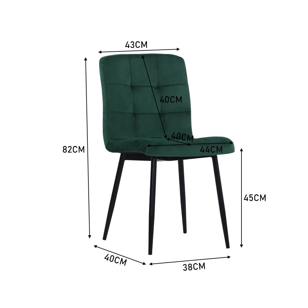 Set Of 4 Contemporary Velvet Dining Chair – Modern Green Upholstered Chairs with Black Metal Legs