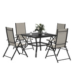 5 Pcs Garden Dining Set, Folding Chairs And Metal Top Table | Khaki