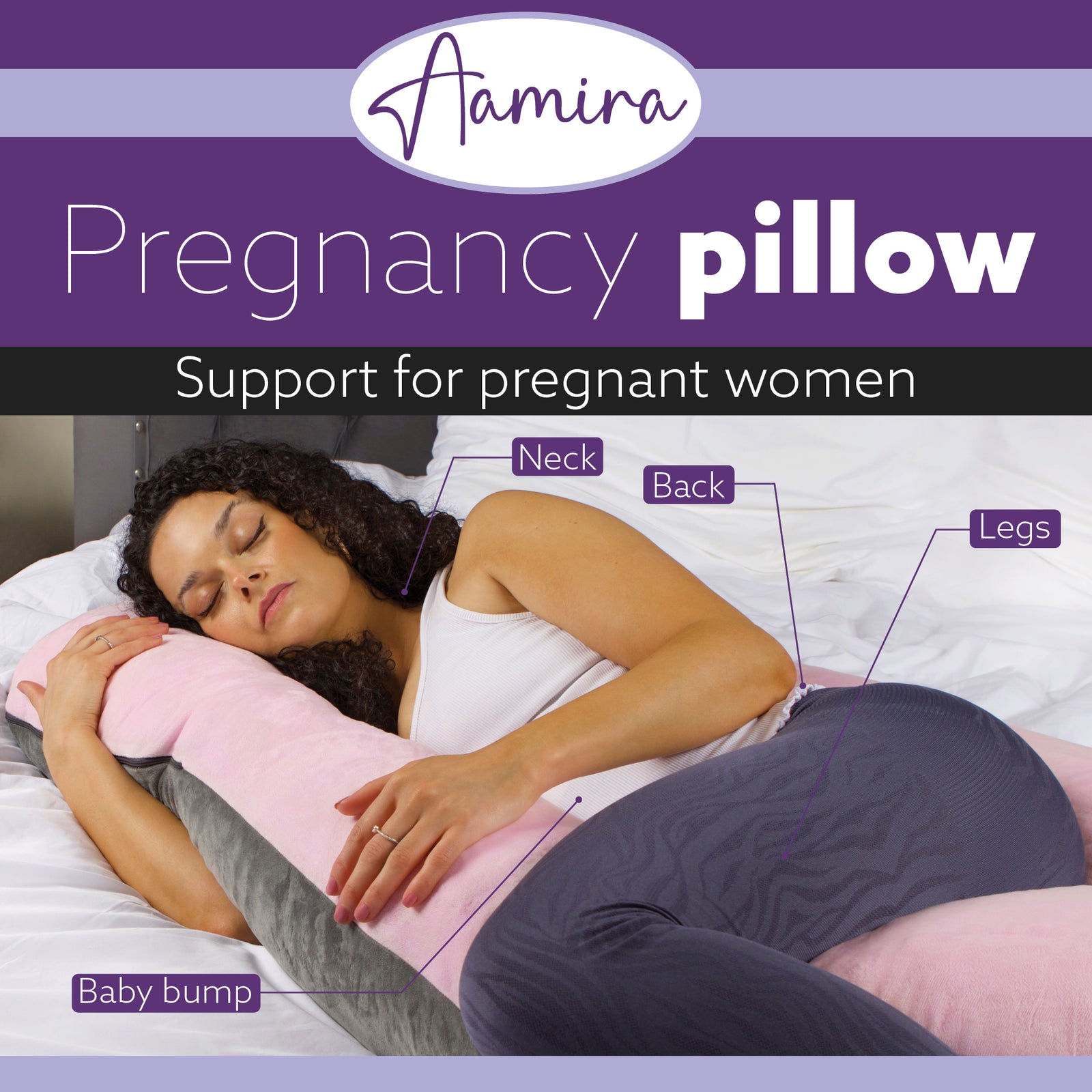 J Shaped Pregnancy Pillow, 140x70x20cm Shredded Memory Foam Full Body Maternity Cushion For Sleeping | J Shape | Pink