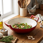 30cm Diameter Diameter Enamelled Cast Iron Stir-fry Pan Wok With Side Handles | Red