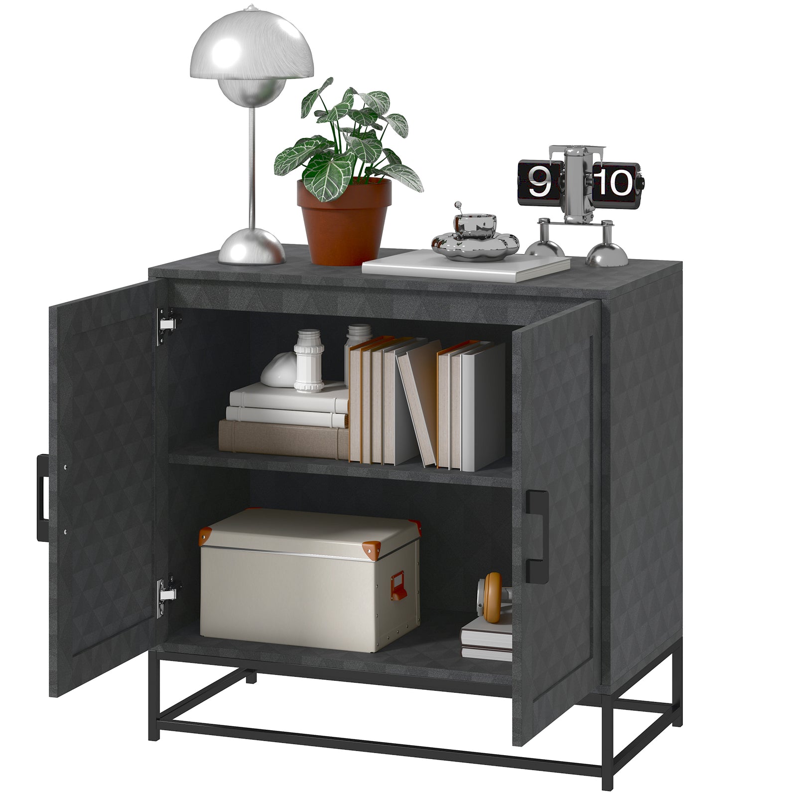 Modern Storage Cupboard With Adjustable Shelf 2 Doors | One Size | Black