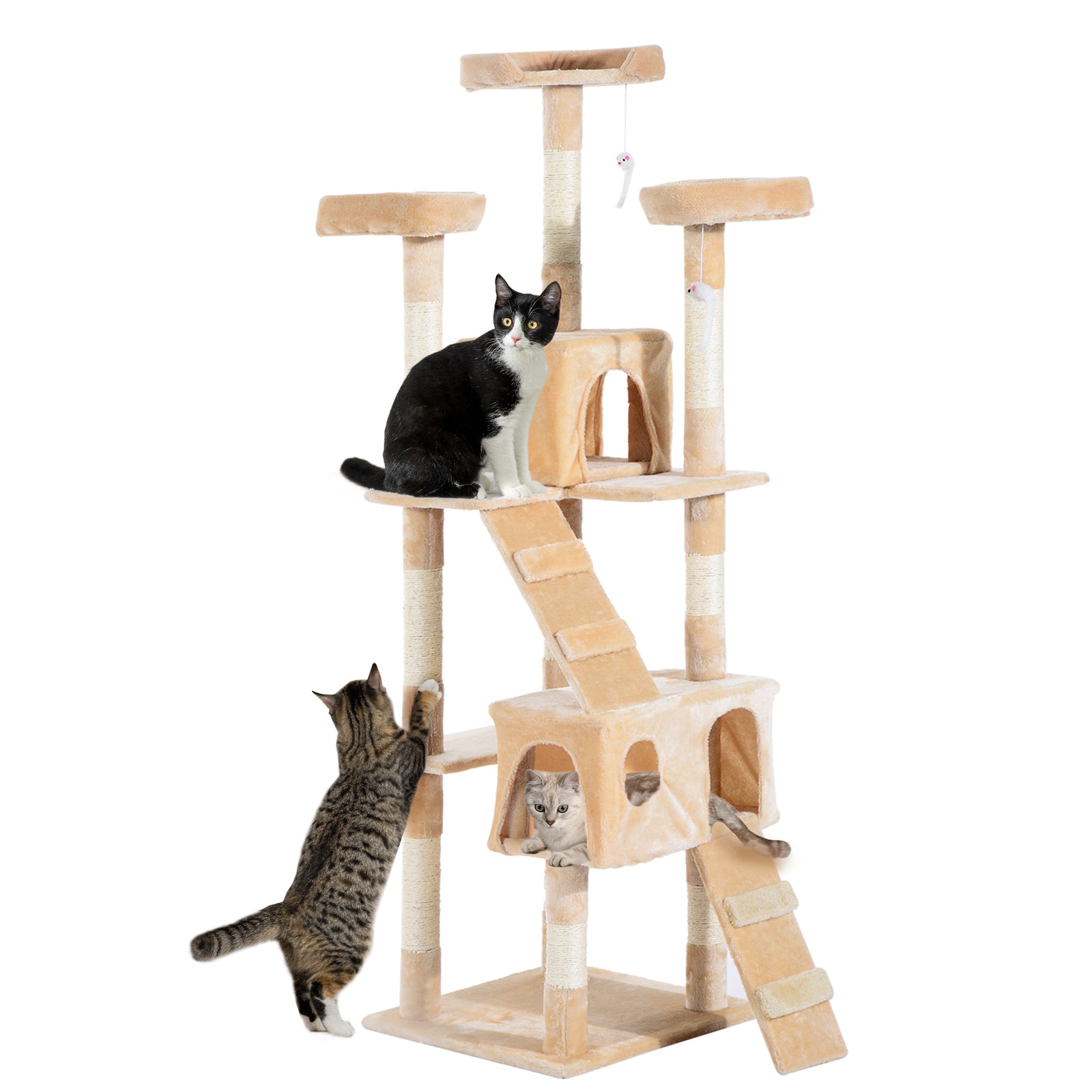 Cat Tree Scratcher Activity Centre, Condo Scratching Post Toy Bed | Cream