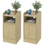 Slim Bedside Table Set Of 2 With Charging Station | Oak