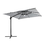 3m Solar Led Cantilever Patio Square Umbrella With 32 Led Lights & Center Light, 360° Rotation With Pu Coating,cross Base Included | One Size | Light Grey
