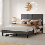 Upholstered Linen Bed Frame With Foam Headboard | King | Dark Grey