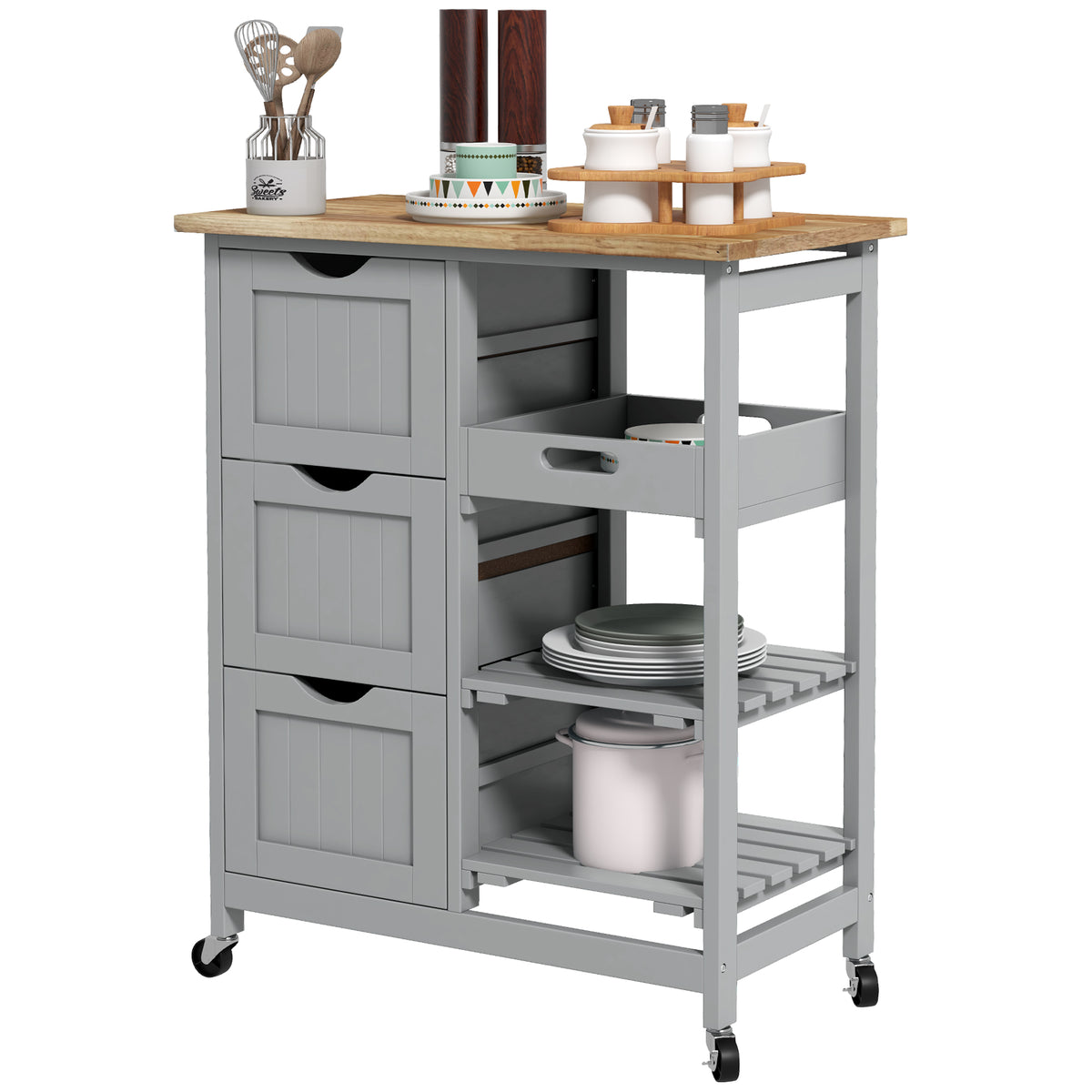 HOMCOM Rolling Kitchen Island Cart, Bar Serving Cart On Wheels Grey