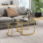 HOMCOM Modern Coffee Table Set Of 2, Nesting Tables With Glass Top, Gold