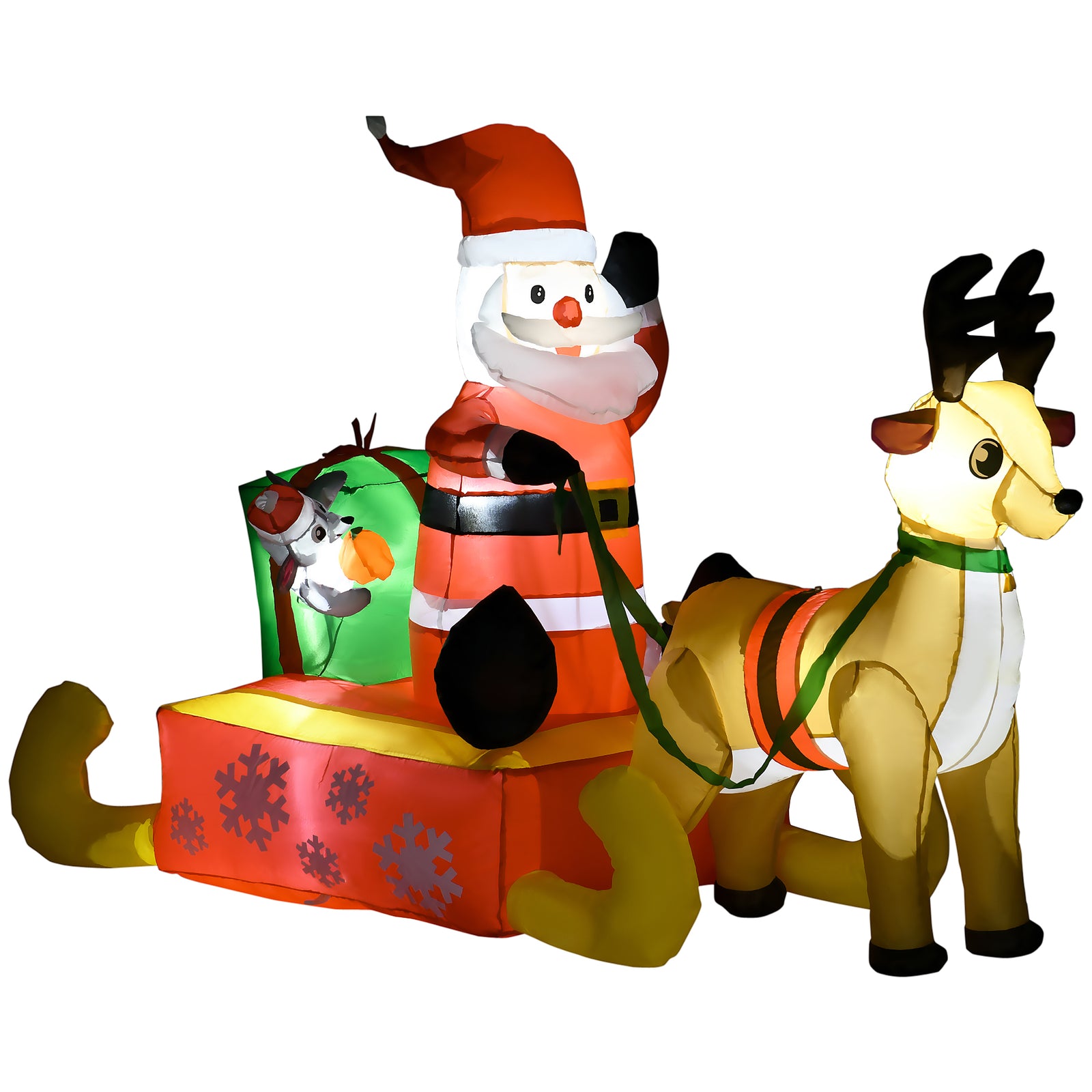 4ft Inflatable Santa Claus With Sled And Reindeer Xmas Led