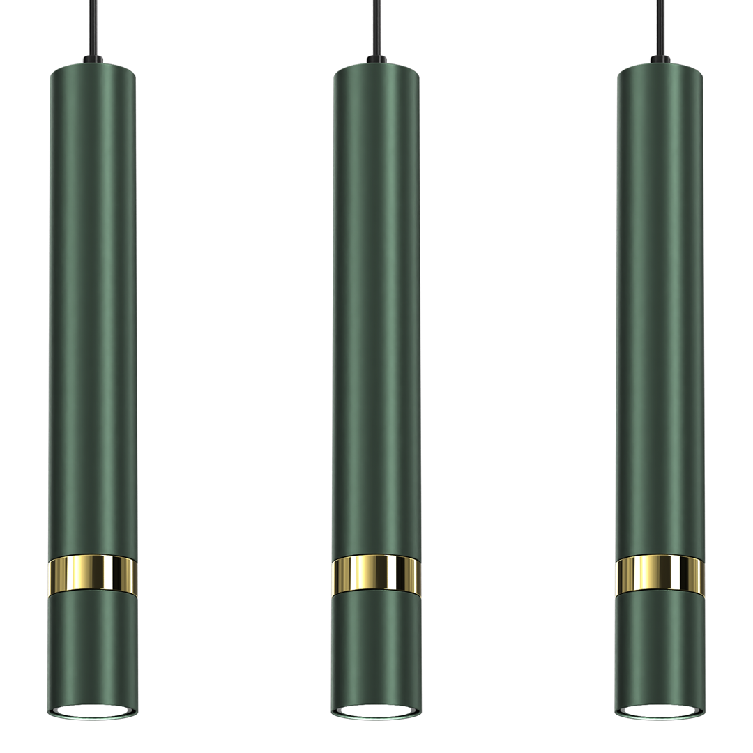 Joker Contemporary Pendant Lamp 3xgu10 Hand Made Cylindrical Style Light | Green & Gold