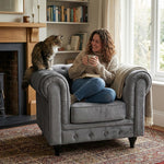 Chesterfield Scroll Arm Velvet Sofa 1 Seater | Grey