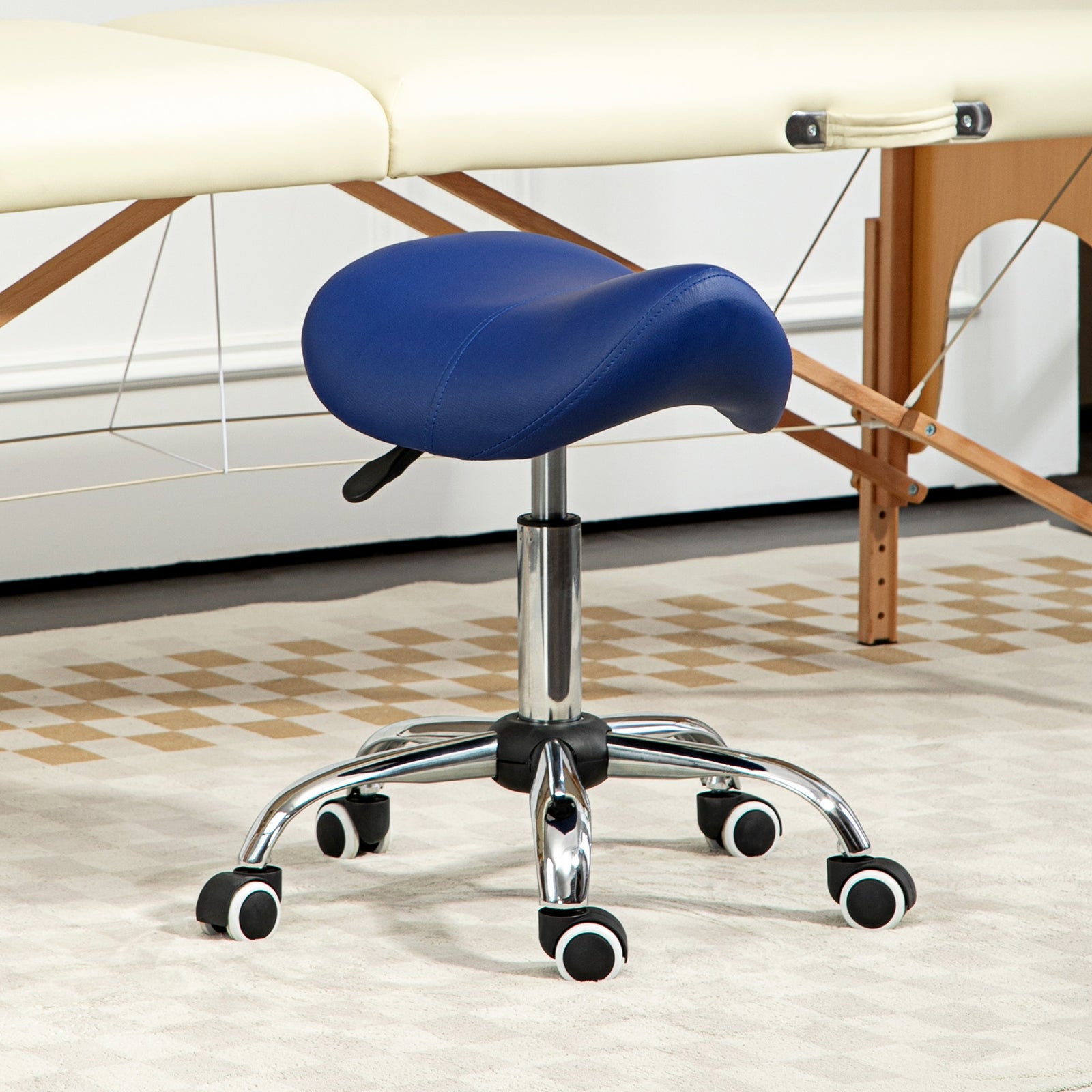 Pu Leather Saddle Stool W/ Moulded Padded Seat Adjustable | One Size | Blue