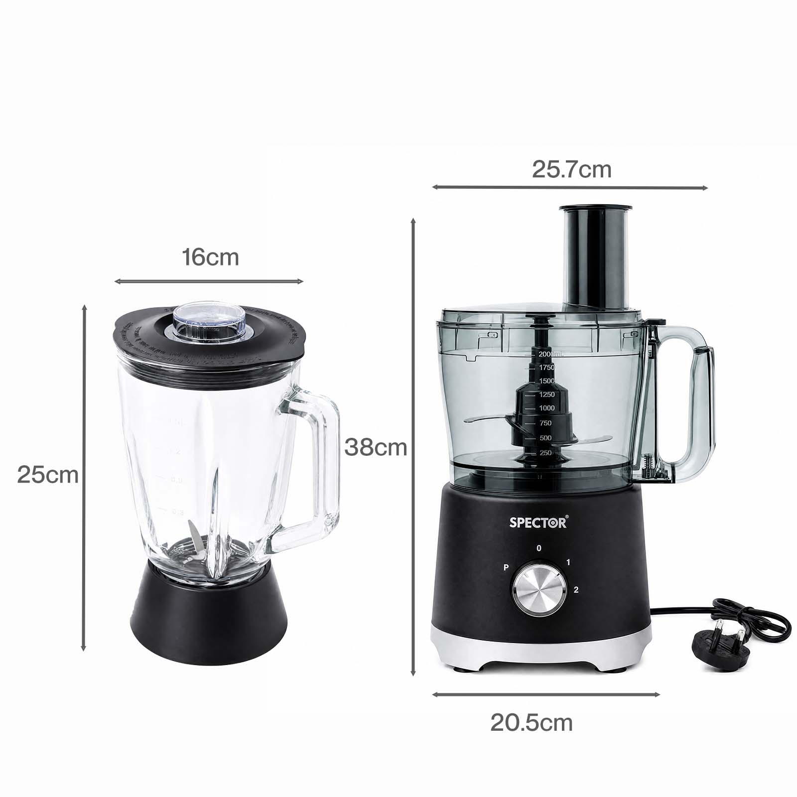 Spector Food Processor 1500w 2-speed Pulse 2.5l Chopper 1.5l Glass Jug