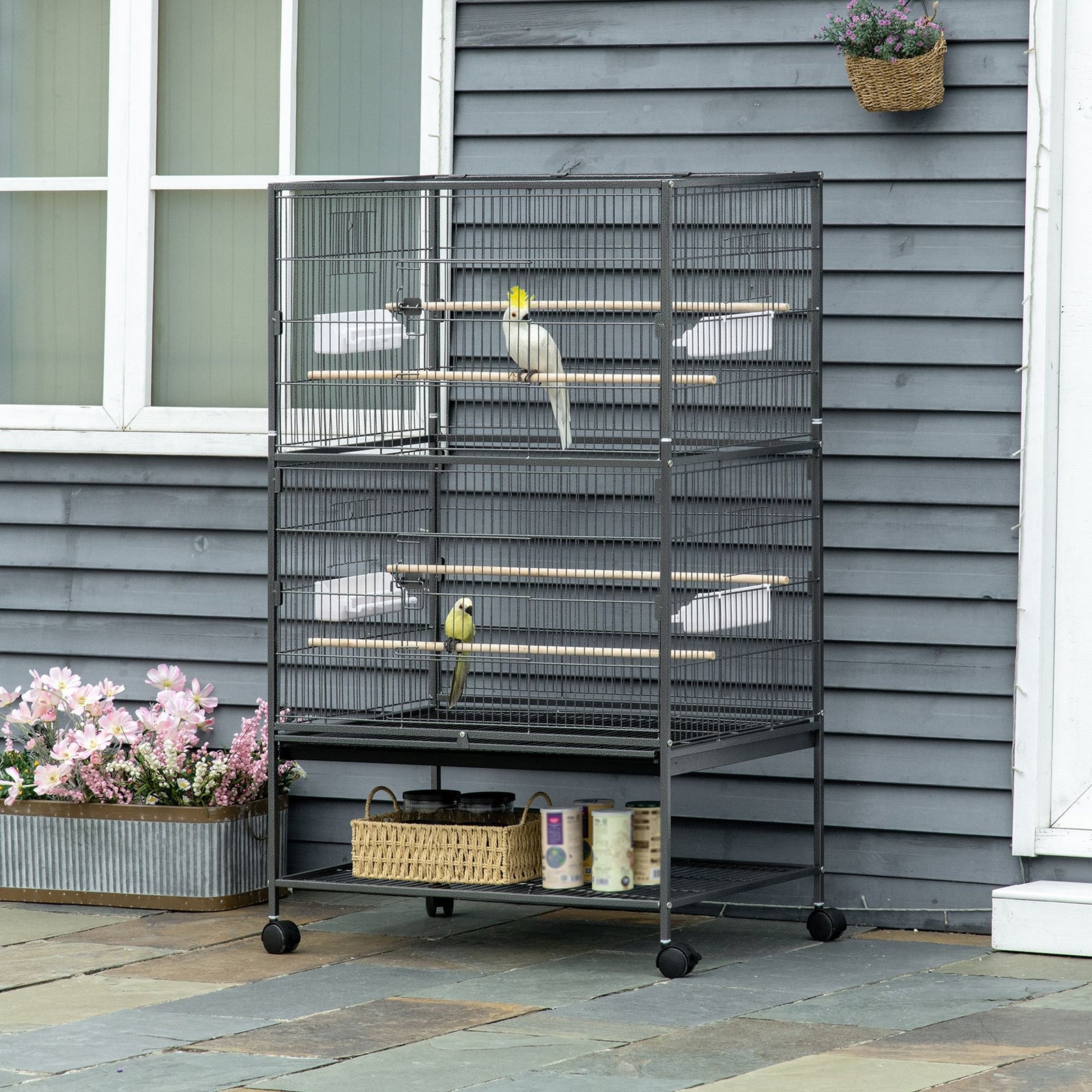 Large Bird Cage Budgie Cage For Finch Canaries Parrot With Stand | Gray