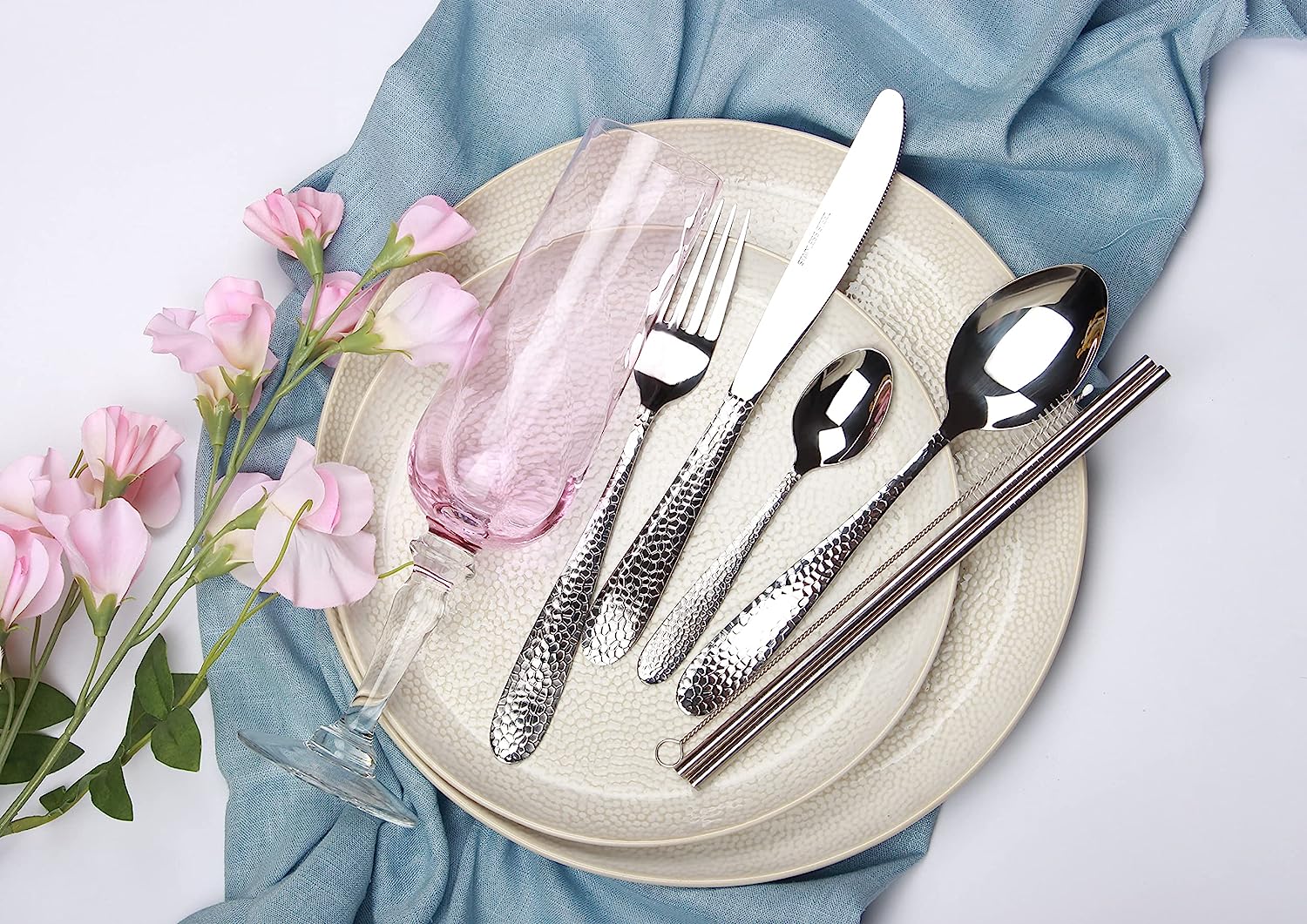 Cutlery Sets Stainless Steel Hammered Effect Handle 24pc Set